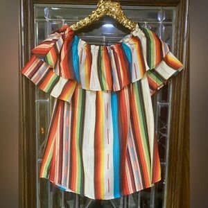 Fashion Express Off Shoulder Serape Stripe Top Size Small Boho Southwestern